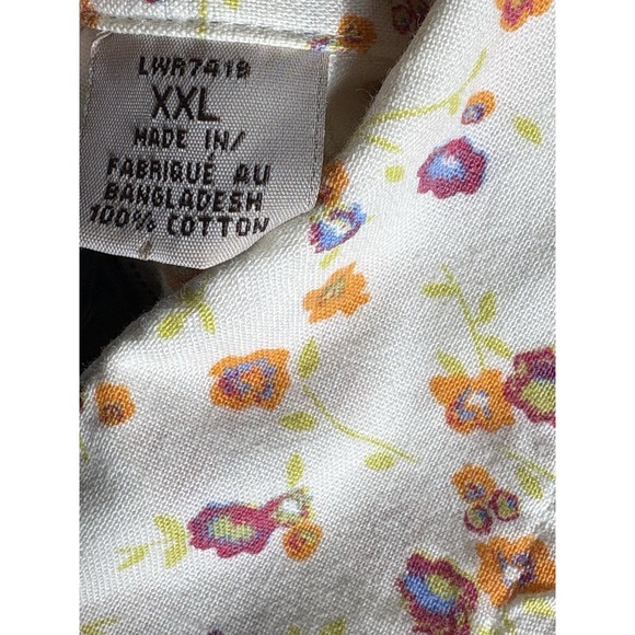 Women's XXL Western Wrangler Pearl Snap Shirt Floral White Pink Orange Cotton - Picture 7 of 9